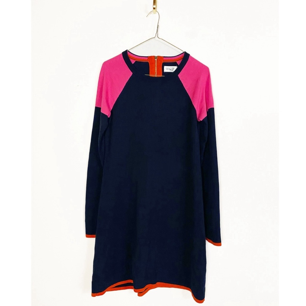 Eliza J Womens Sweater Dress Colorblock Size M Navy Pink Shift Knit Long Sleeve
